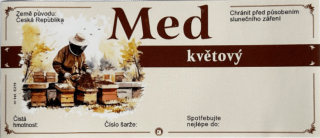 Etiketa na med samolepící - KVĚTOVÝ včelař s úly